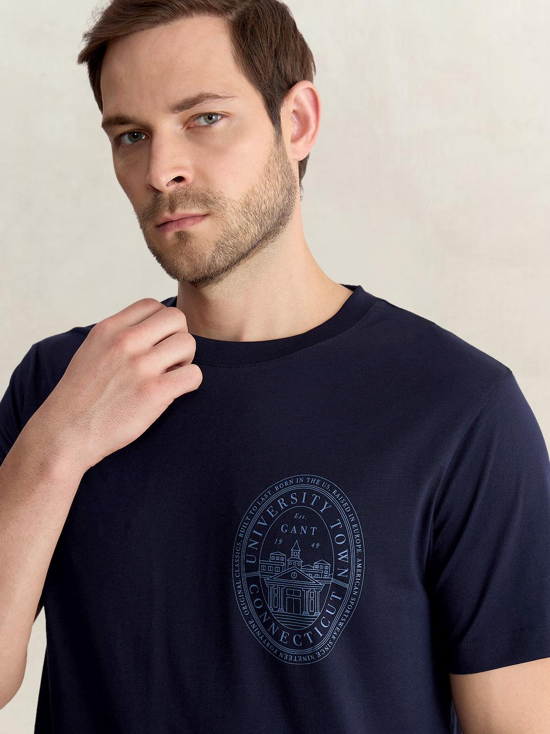 Gant Men Blue Regular Fit Solid Pure Cotton Tshirt