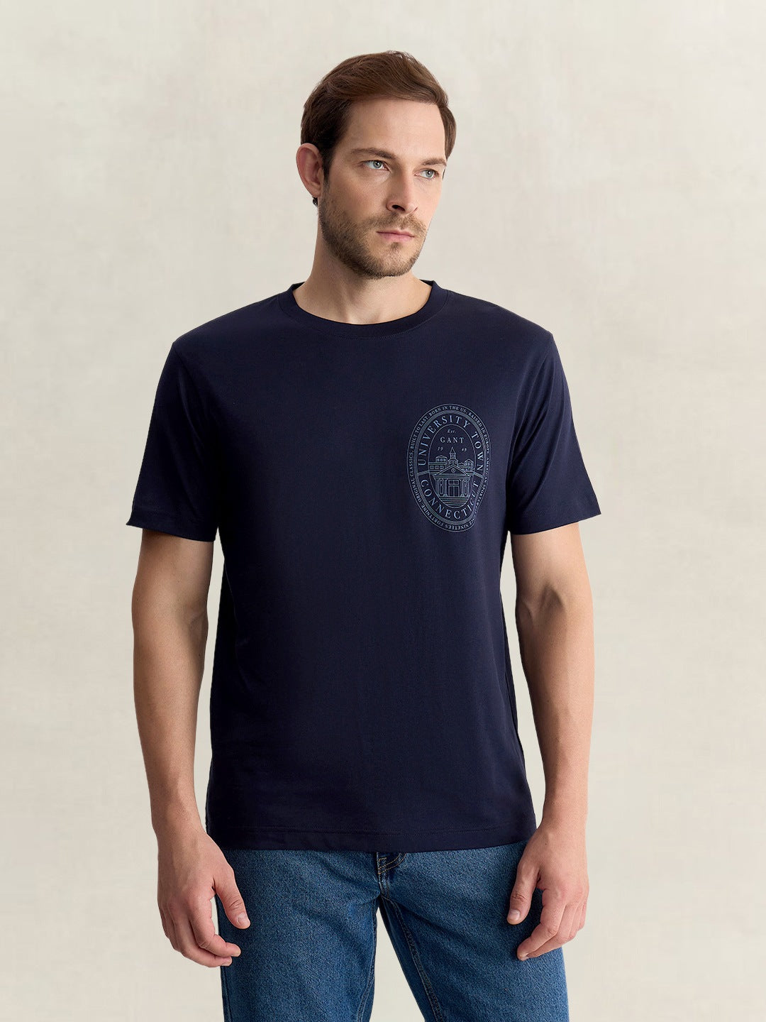 Gant Men Blue Regular Fit Solid Pure Cotton Tshirt