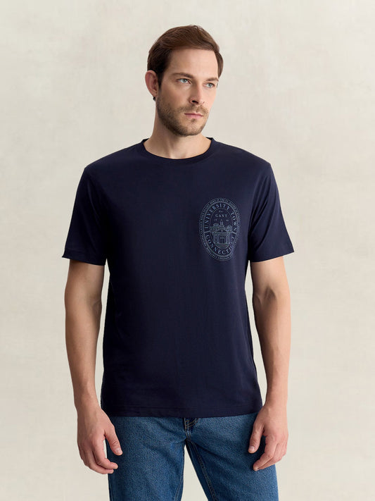 Gant Men Blue Regular Fit Solid Pure Cotton Tshirt
