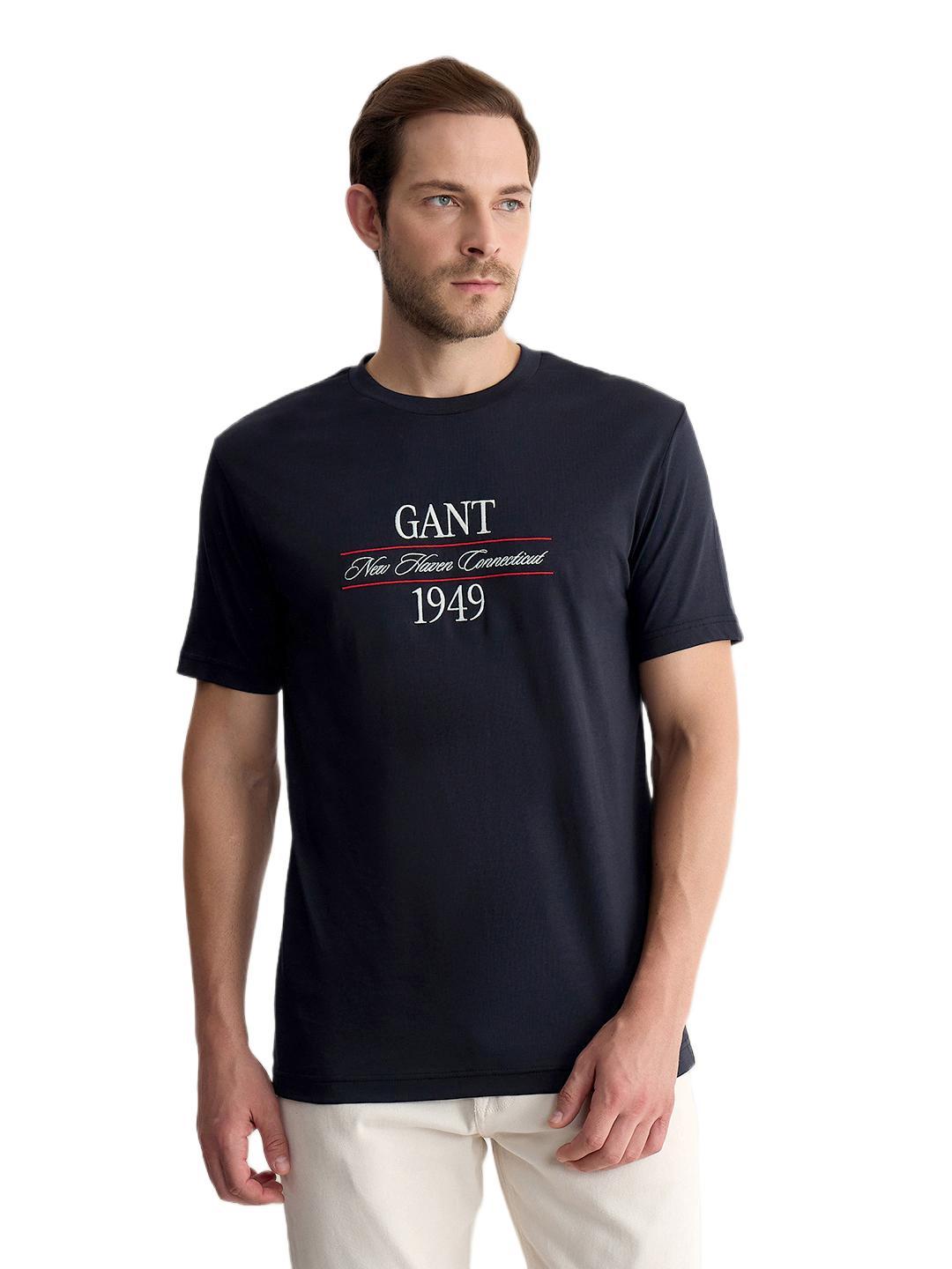 Gant Men Black Regular Fit Graphic Pure Cotton Tshirt