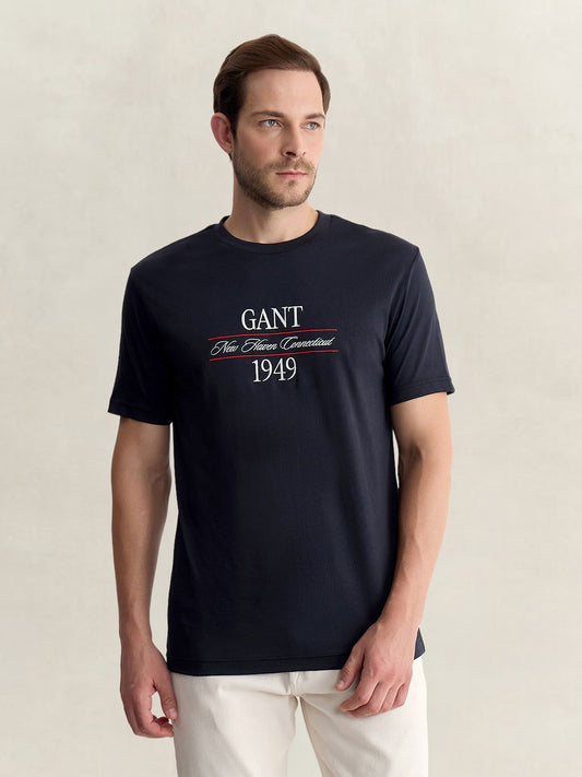 Gant Men Black Regular Fit Graphic Pure Cotton Tshirt