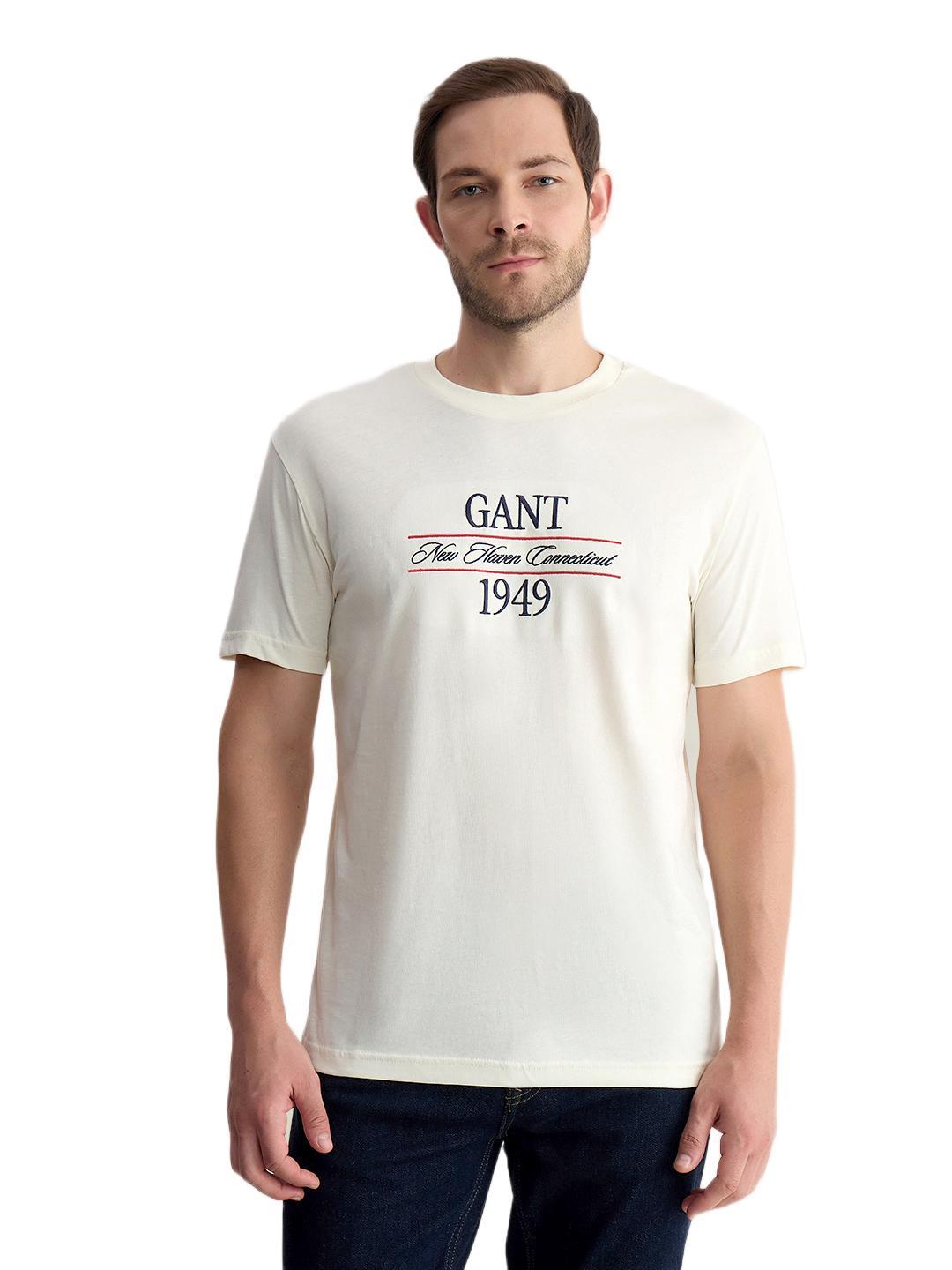 Gant Men Cream Regular Fit Graphic Pure Cotton Tshirt