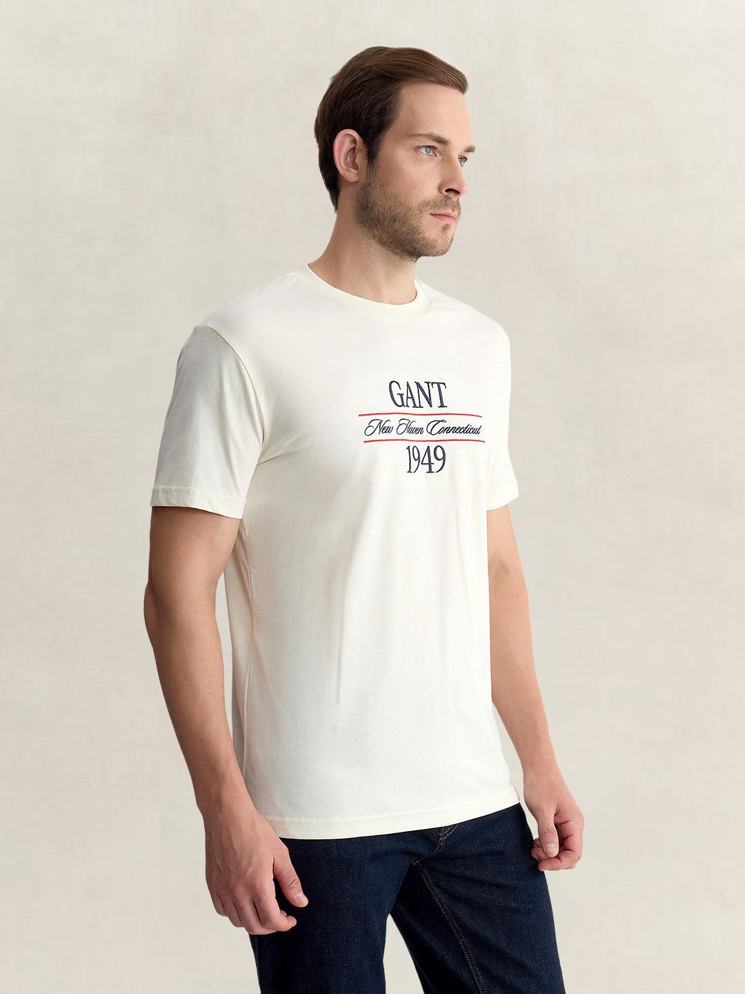 Gant Men Cream Regular Fit Graphic Pure Cotton Tshirt