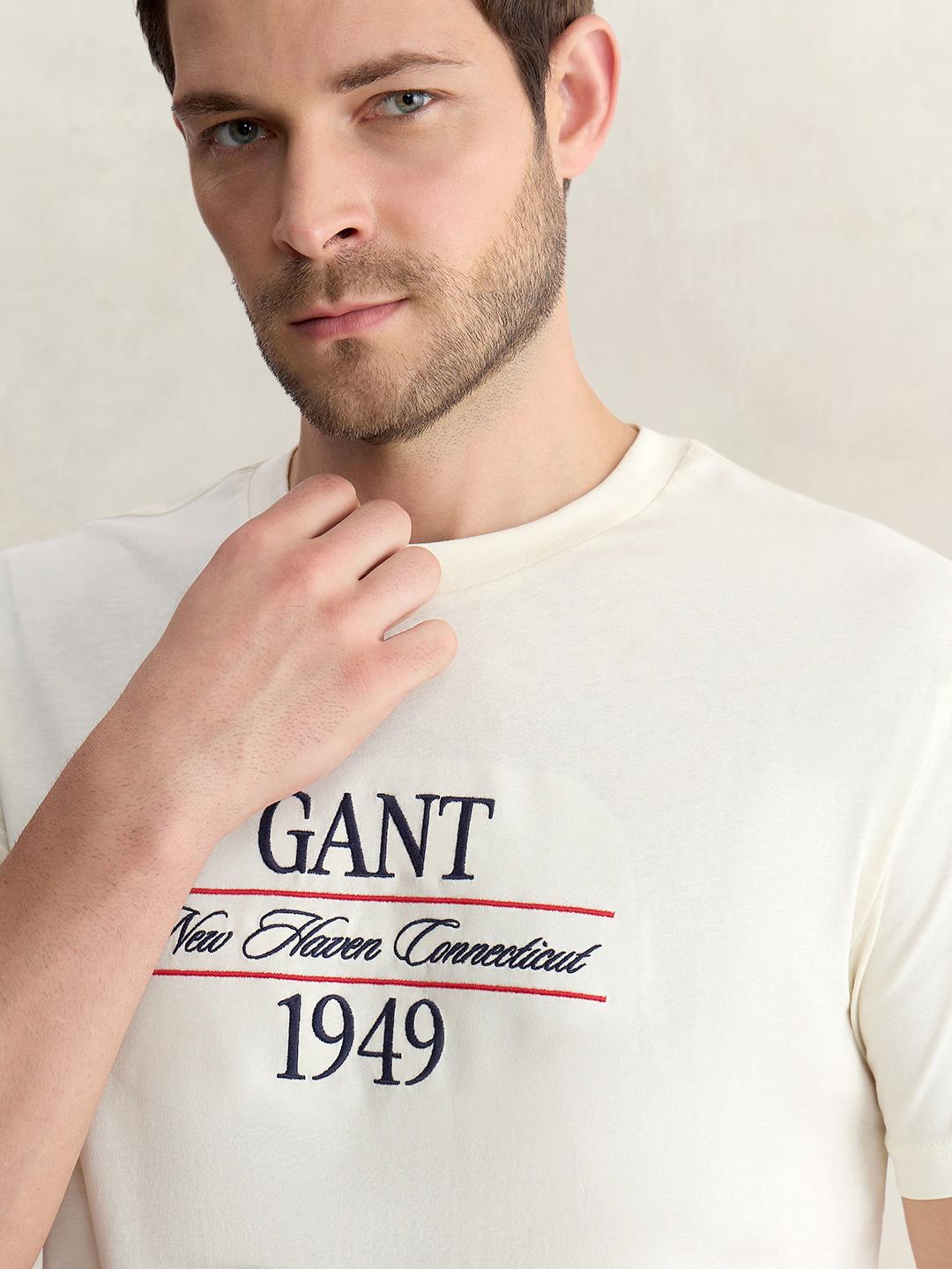 Gant Men Cream Regular Fit Graphic Pure Cotton Tshirt