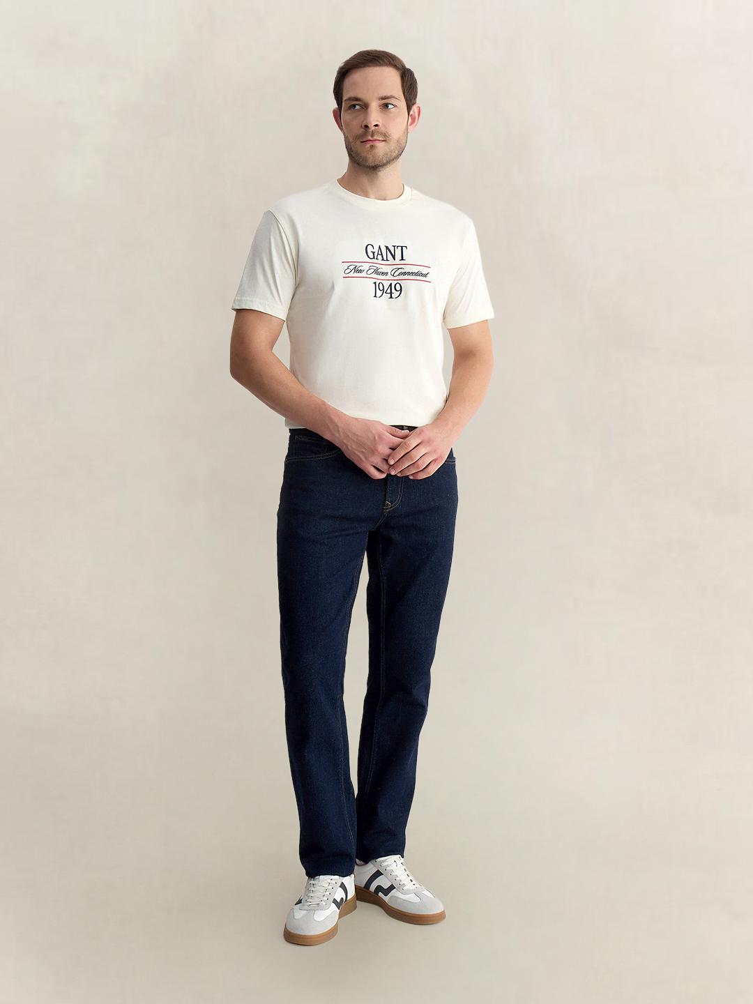 Gant Men Cream Regular Fit Graphic Pure Cotton Tshirt