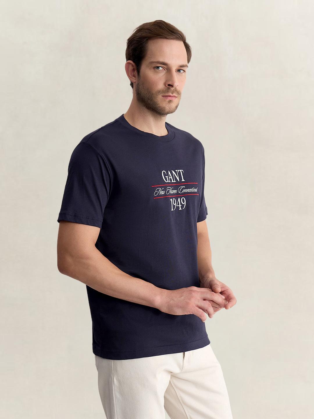 Gant Men Blue Regular Fit Graphic Pure Cotton Tshirt