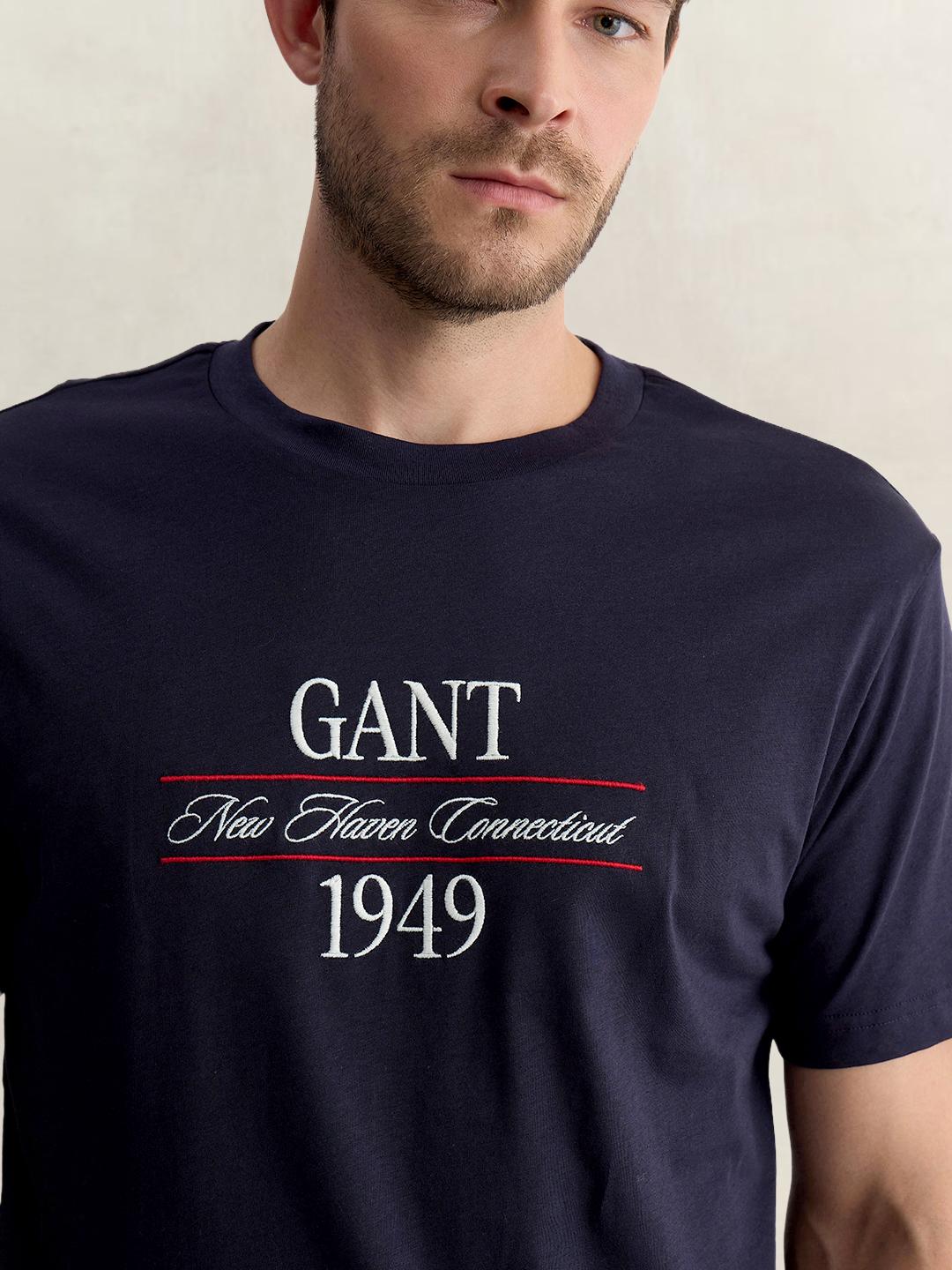 Gant Men Blue Regular Fit Graphic Pure Cotton Tshirt