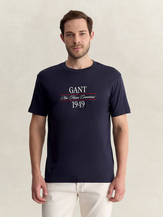 Gant Men Blue Regular Fit Graphic Pure Cotton Tshirt