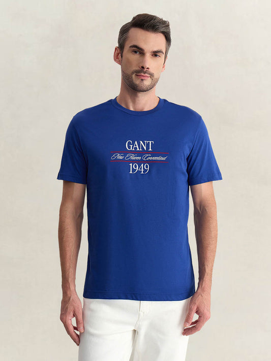 Gant Men Blue Regular Fit Graphic Pure Cotton Crew Neck