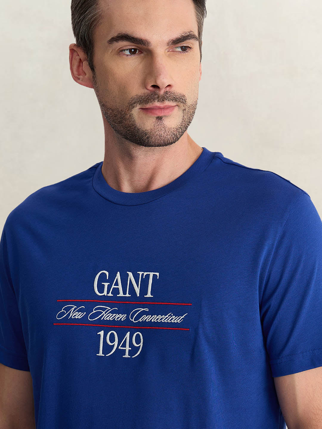 Gant Men Blue Regular Fit Graphic Pure Cotton Crew Neck