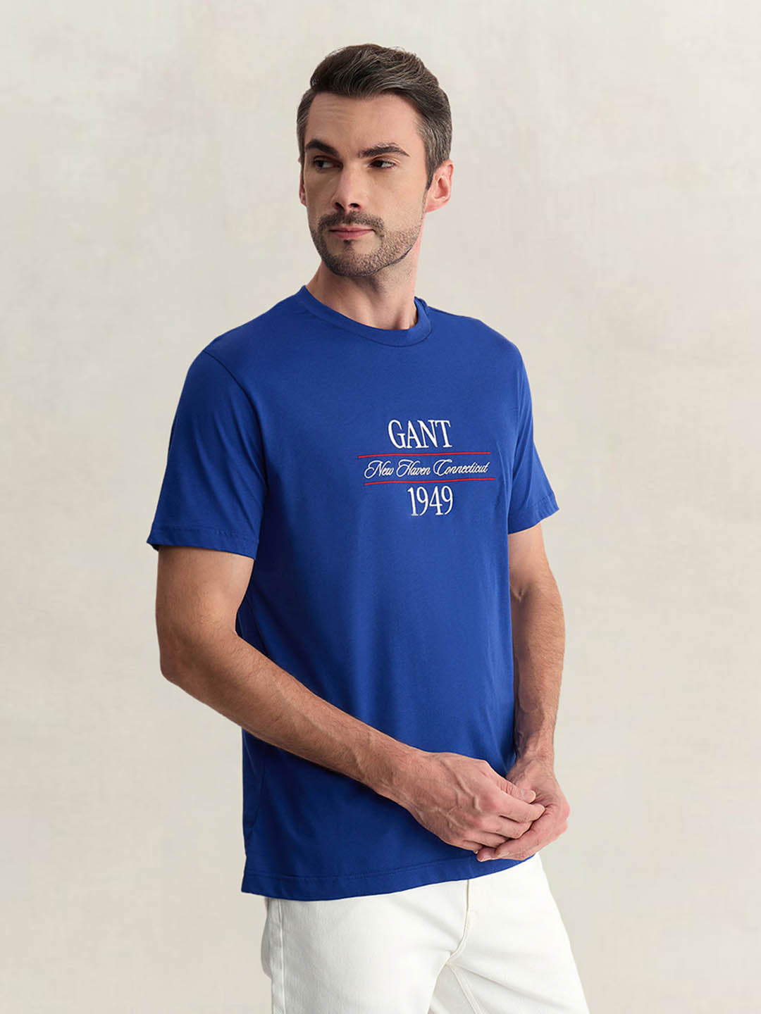 Gant Men Blue Regular Fit Graphic Pure Cotton Crew Neck