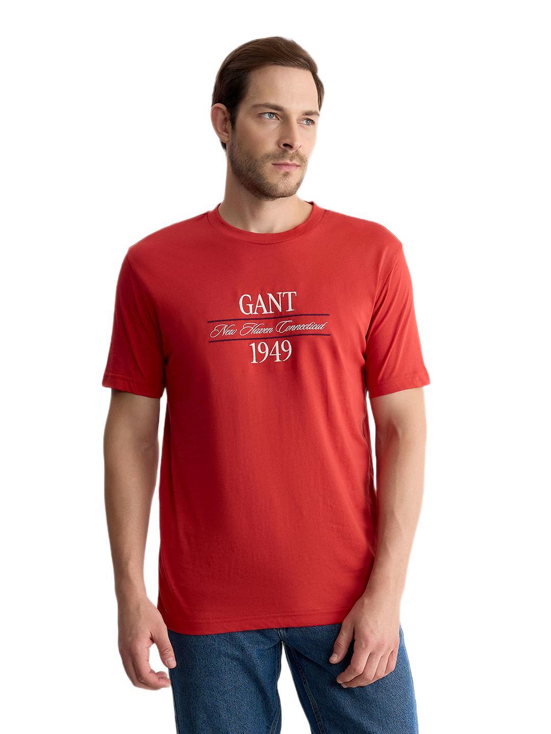 Gant Men Red Regular Fit Graphic Pure Cotton Tshirt