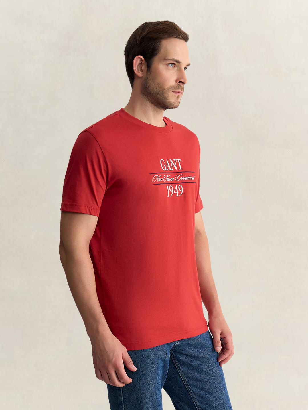 Gant Men Red Regular Fit Graphic Pure Cotton Tshirt