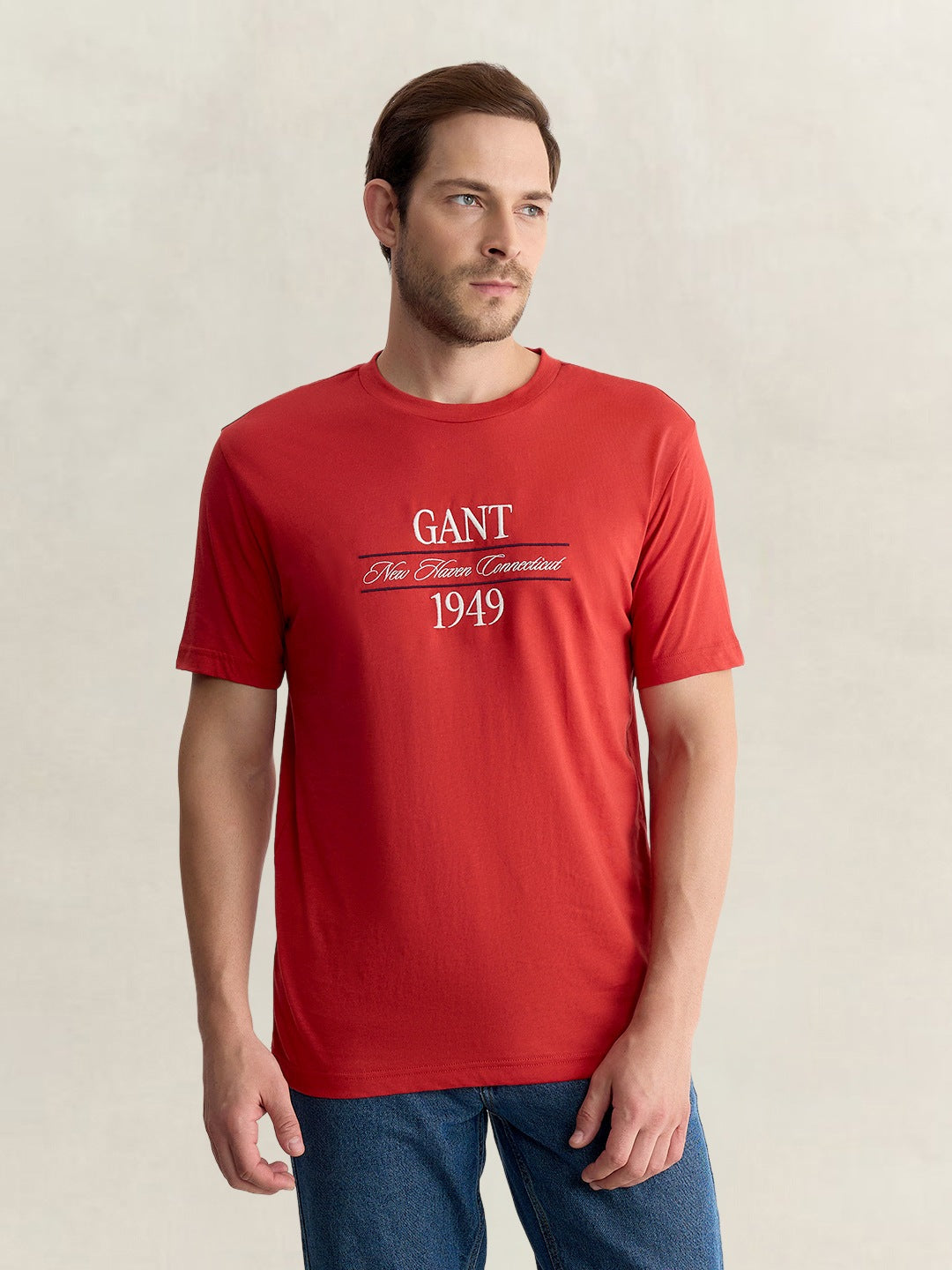 Gant Men Red Regular Fit Graphic Pure Cotton Tshirt