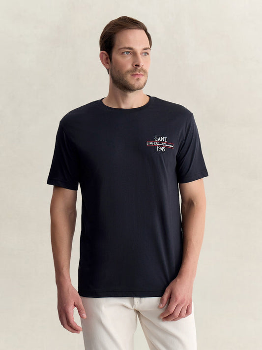Gant Men Black Regular Fit Solid Pure Cotton Tshirt