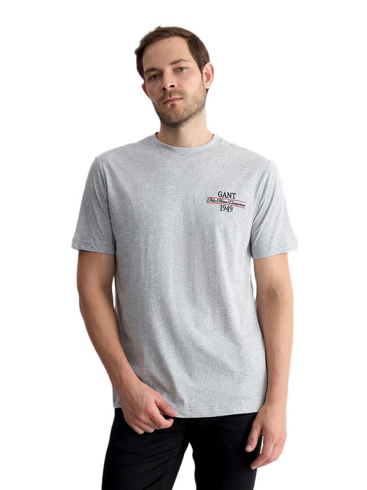 Gant Men Grey Regular Fit Solid Pure Cotton Tshirt