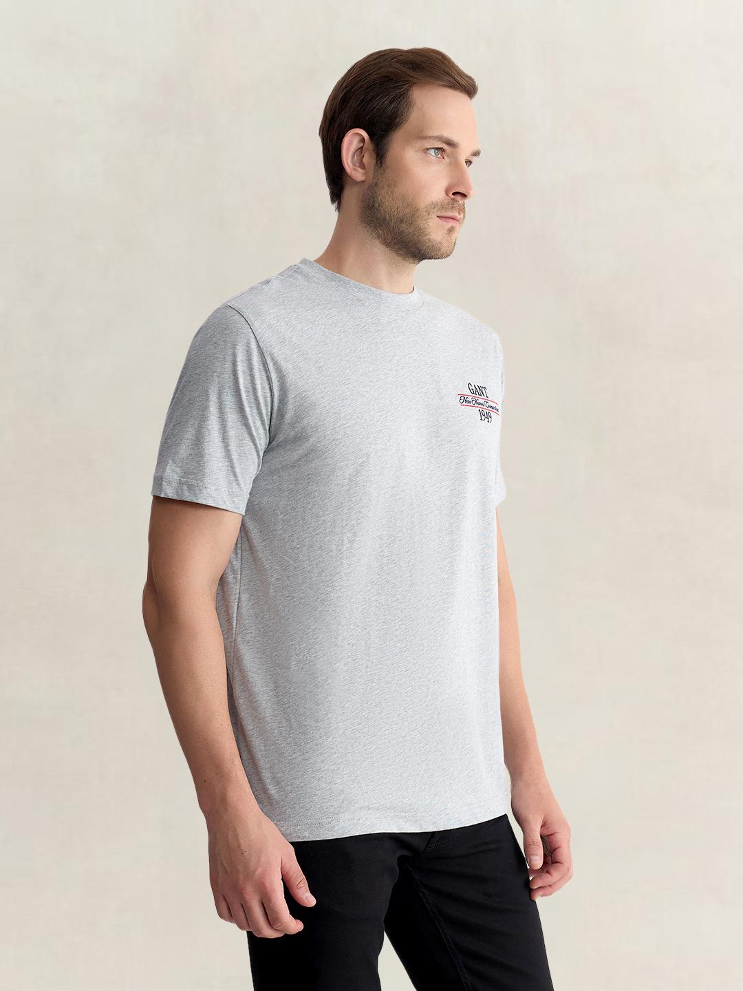 Gant Men Grey Regular Fit Solid Pure Cotton Tshirt