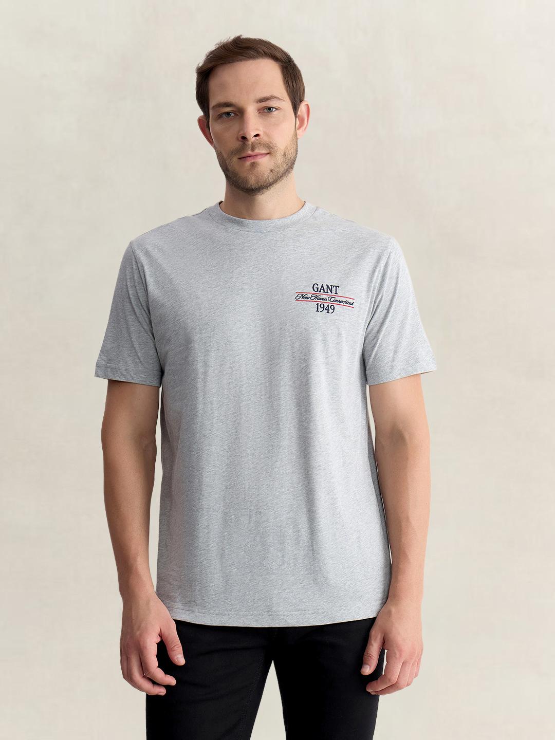 Gant Men Grey Regular Fit Solid Pure Cotton Tshirt