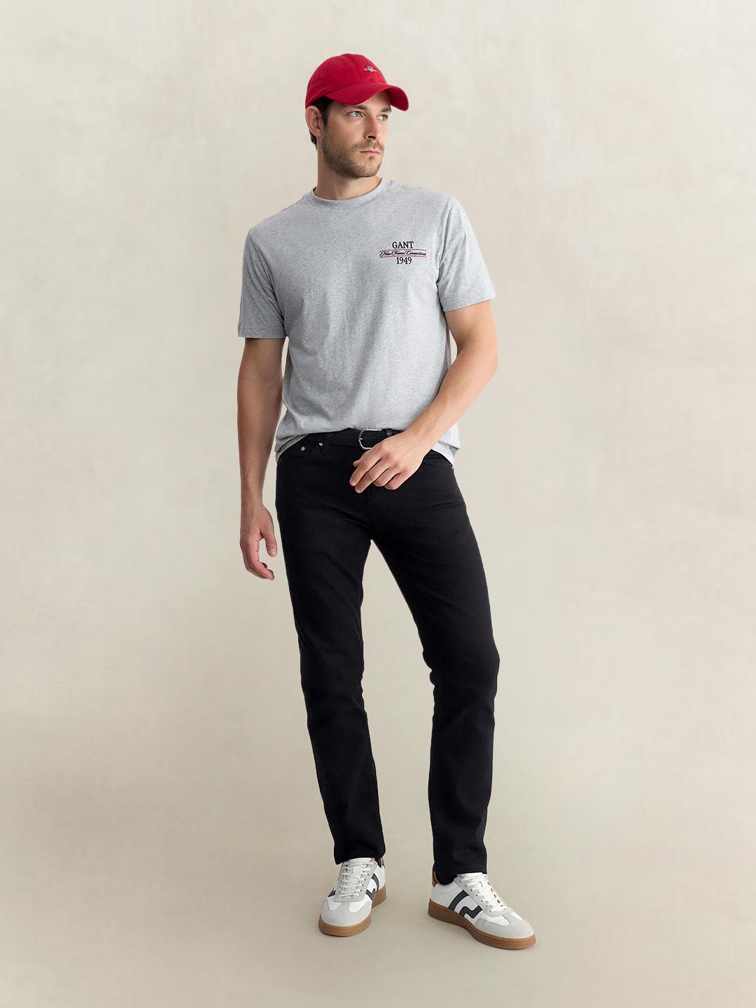 Gant Men Grey Regular Fit Solid Pure Cotton Tshirt