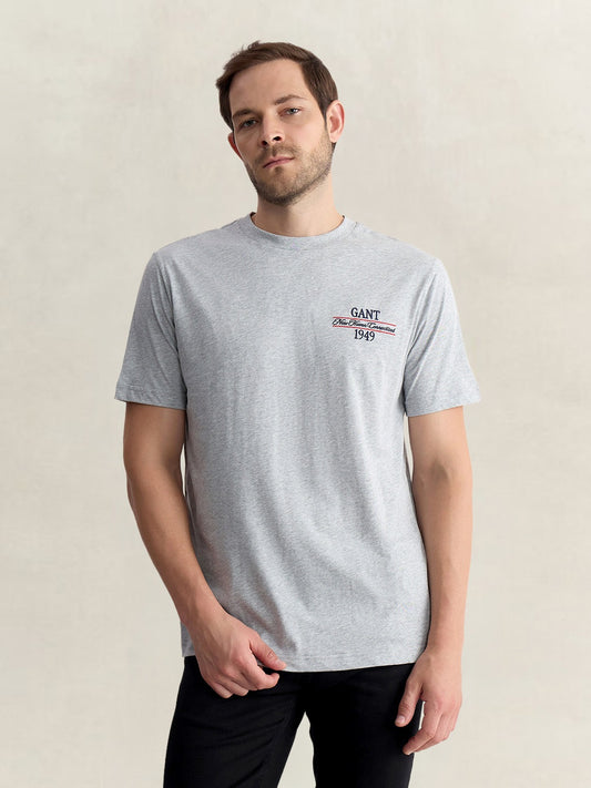 Gant Men Grey Regular Fit Solid Pure Cotton Tshirt