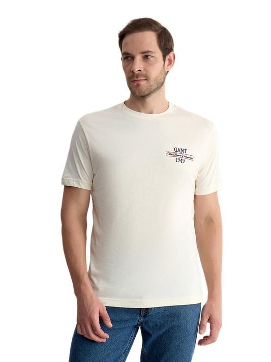 Gant Men Off White Regular Fit Solid Pure Cotton Tshirt