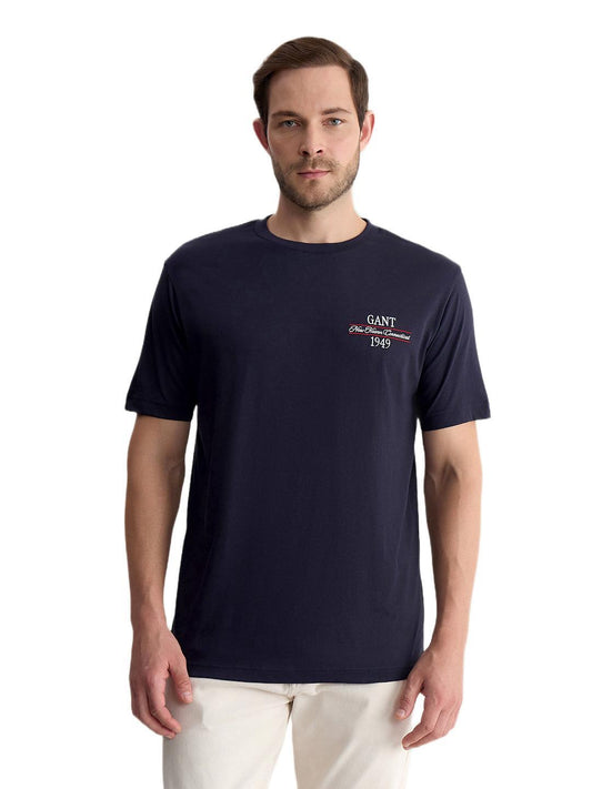 Gant Men Blue Regular Fit Solid Pure Cotton Tshirt