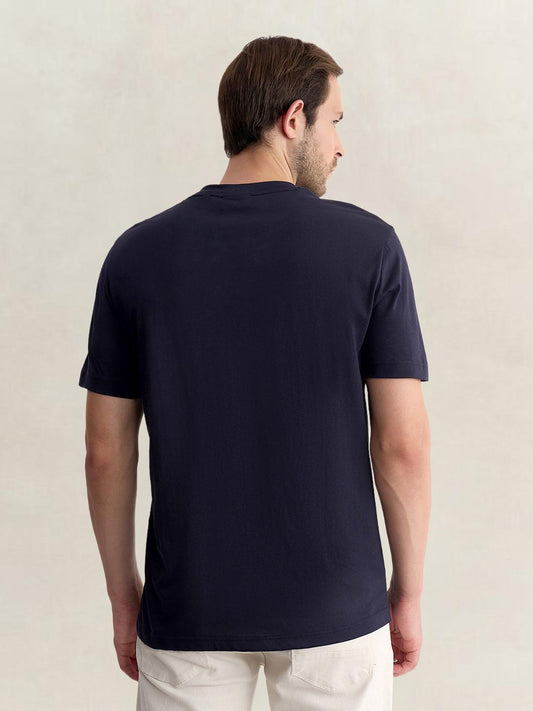 Gant Men Blue Regular Fit Solid Pure Cotton Tshirt