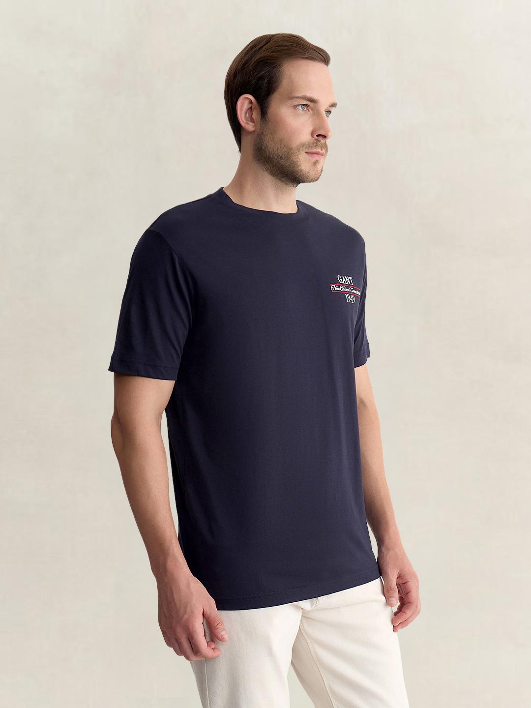 Gant Men Blue Regular Fit Solid Pure Cotton Tshirt
