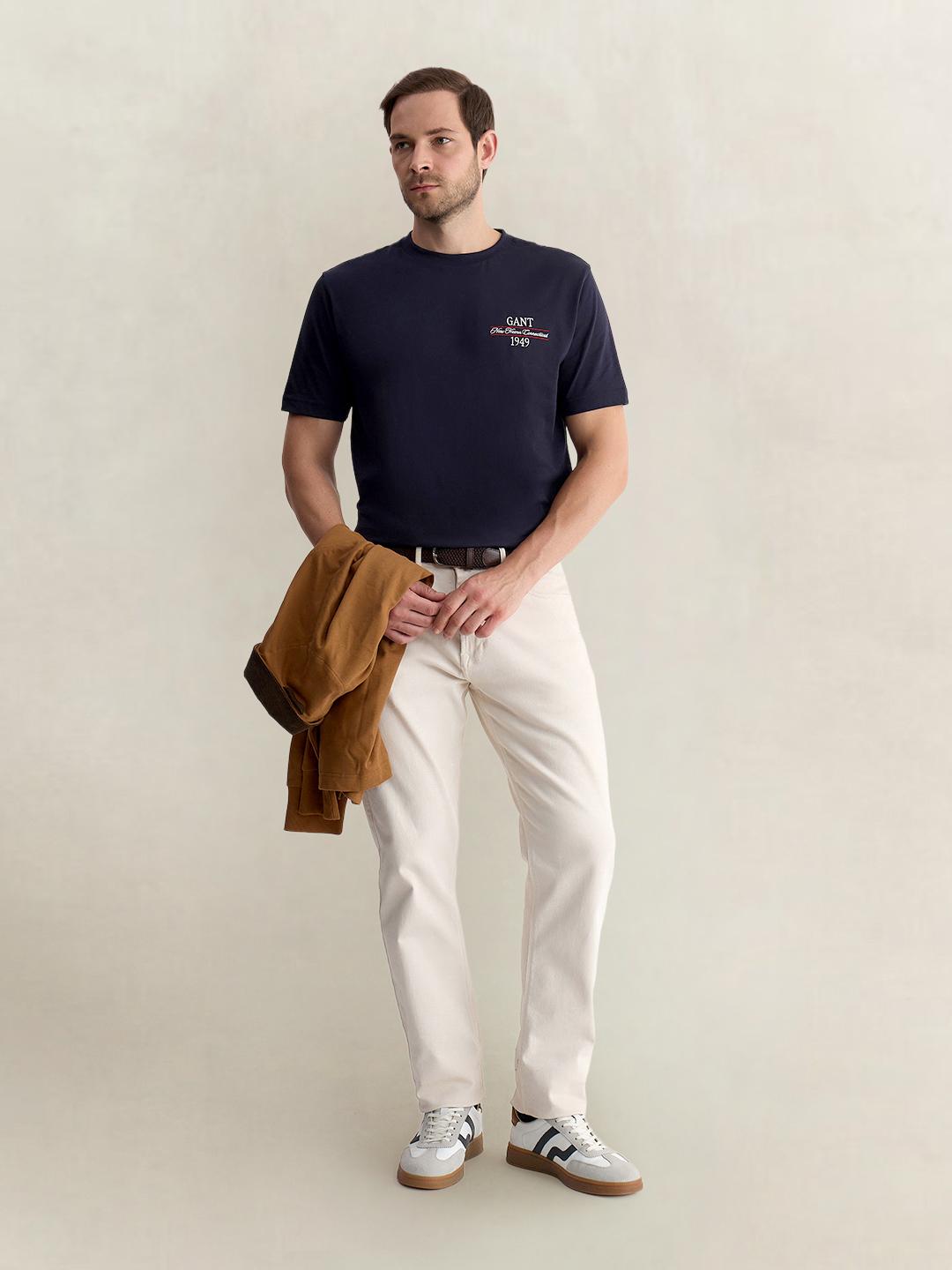 Gant Men Blue Regular Fit Solid Pure Cotton Tshirt