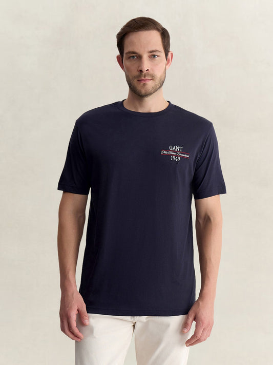 Gant Men Blue Regular Fit Solid Pure Cotton Tshirt