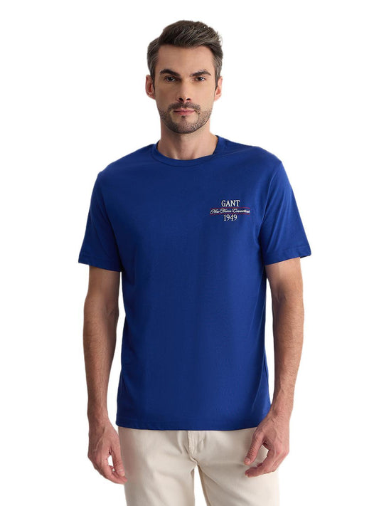Gant Men Blue Regular Fit Solid Pure Cotton Tshirt