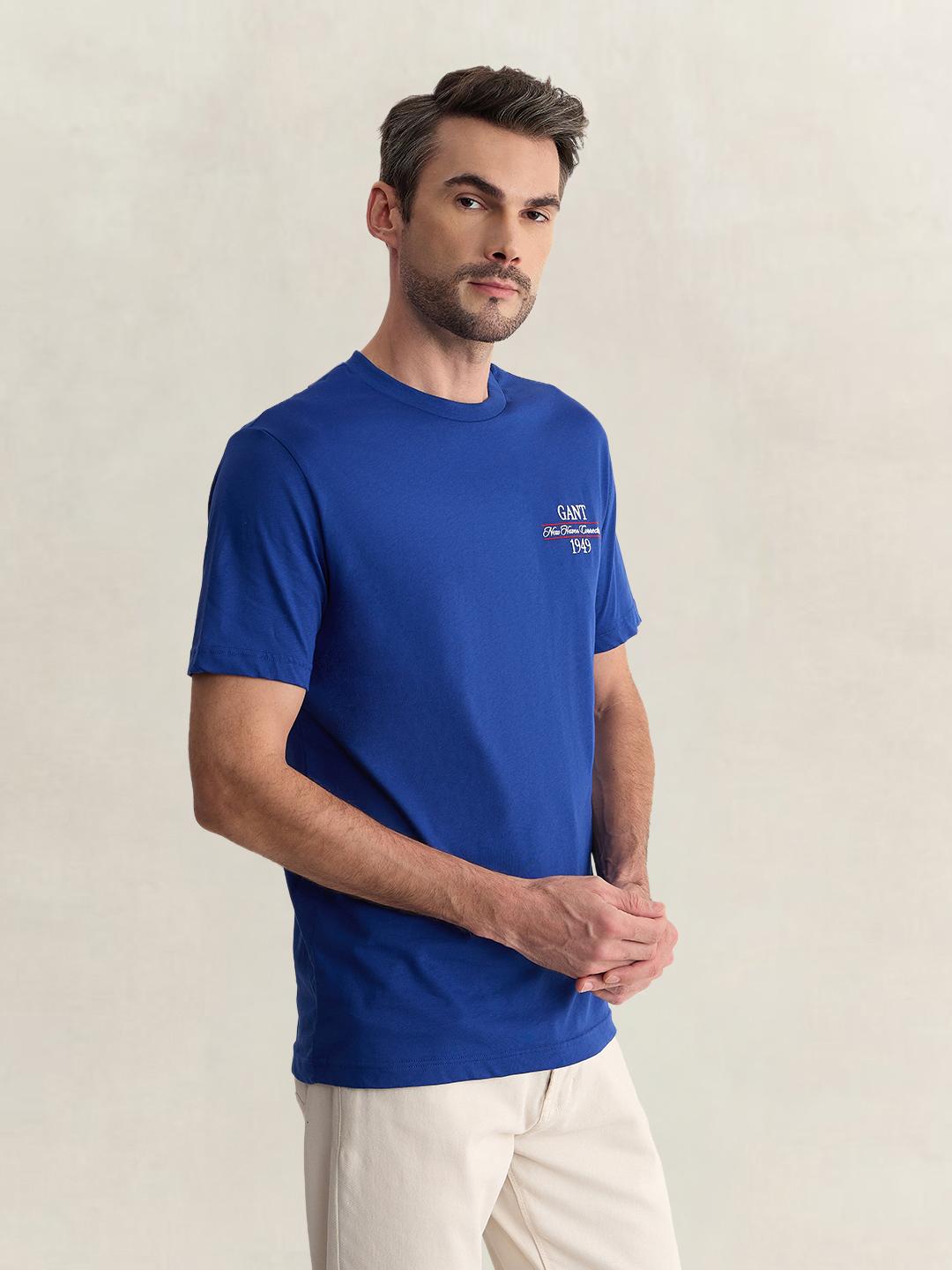 Gant Men Blue Regular Fit Solid Pure Cotton Tshirt