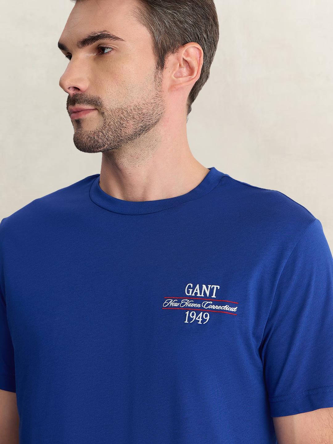 Gant Men Blue Regular Fit Solid Pure Cotton Tshirt