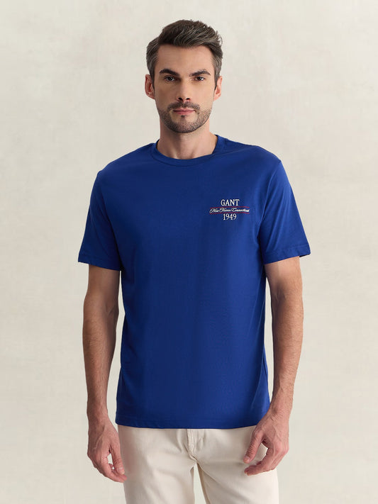 Gant Men Blue Regular Fit Solid Pure Cotton Tshirt