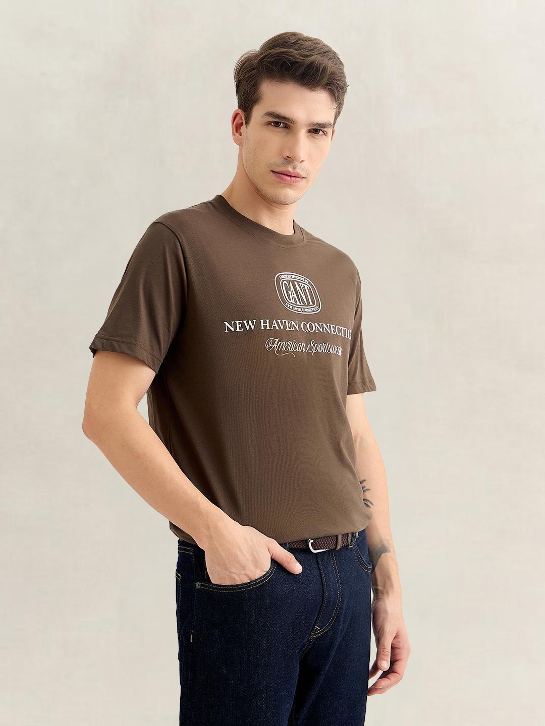 Gant Men Brown Regular Fit Graphic Cotton T-Shirt