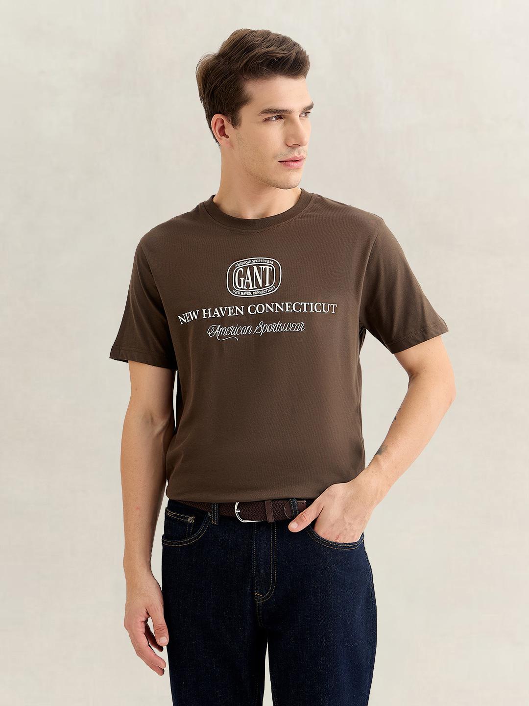 Gant Men Brown Regular Fit Graphic Cotton T-Shirt