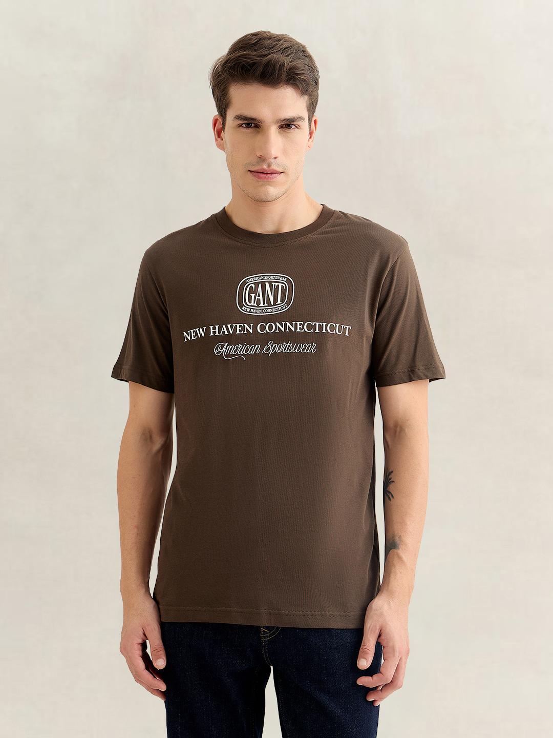 Gant Men Brown Regular Fit Graphic Cotton T-Shirt