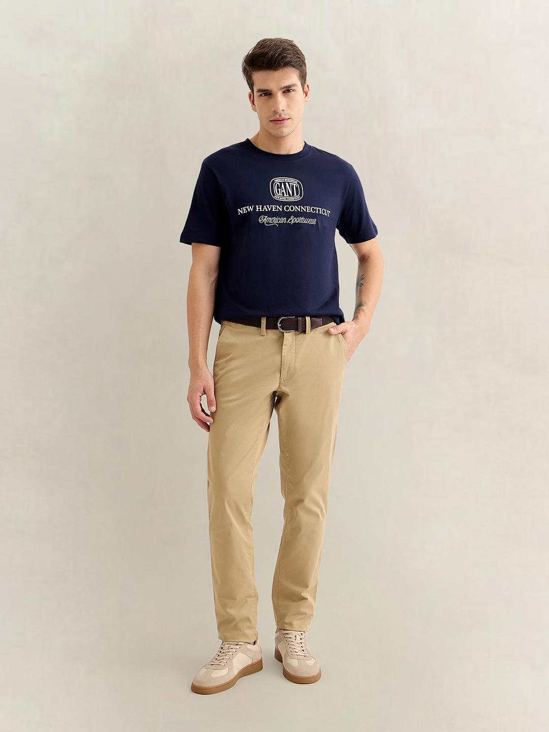 Gant Men Dark Blue Regular Fit Graphic Cotton T-Shirt