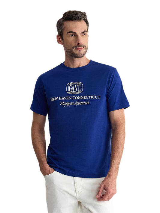 Gant Men Blue Regular Fit Graphic Pure Cotton Tshirt