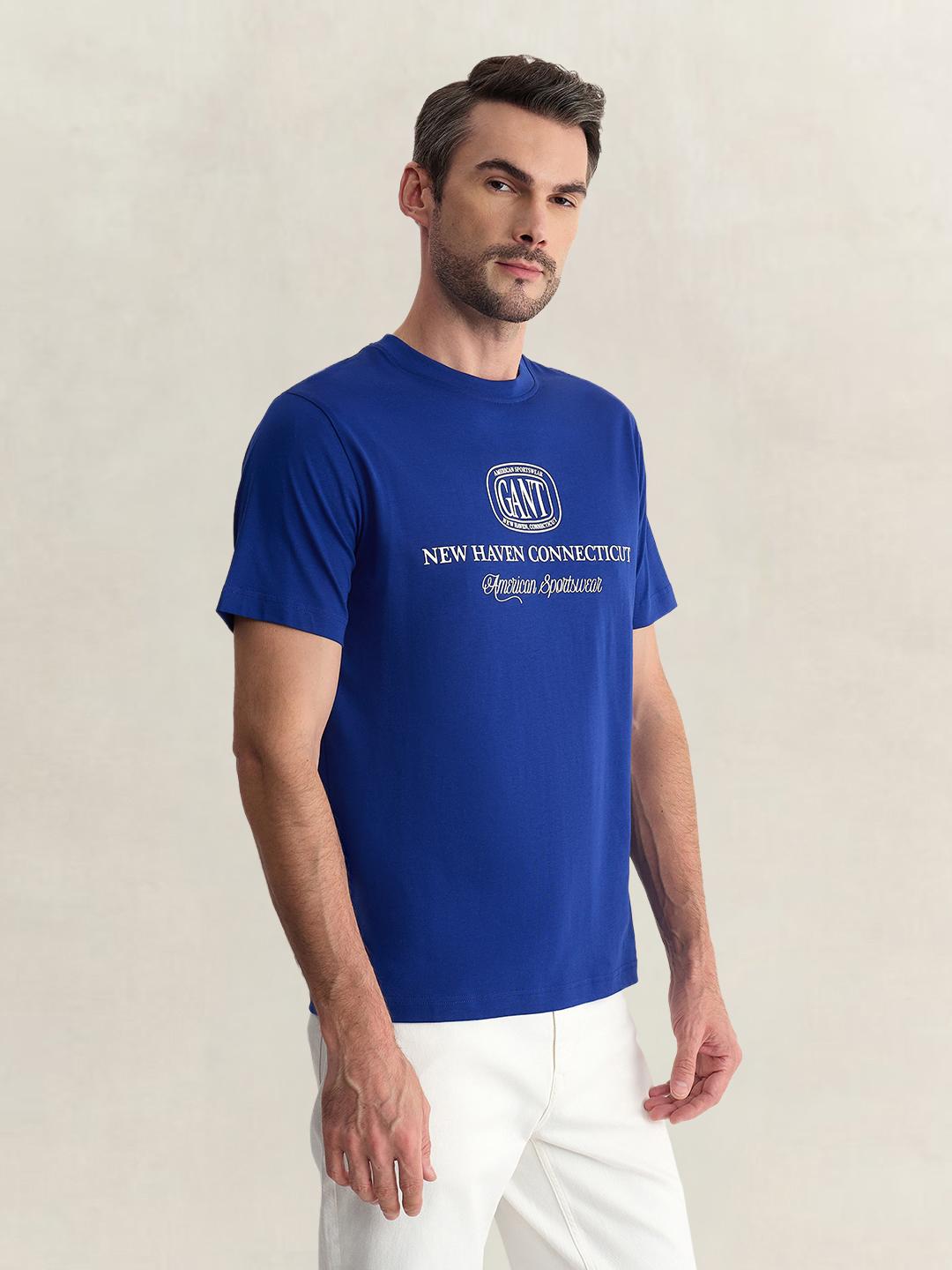 Gant Men Blue Regular Fit Graphic Pure Cotton Tshirt