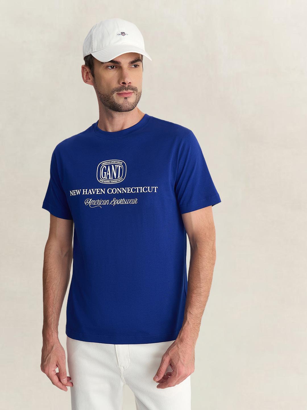 Gant Men Blue Regular Fit Graphic Pure Cotton Tshirt