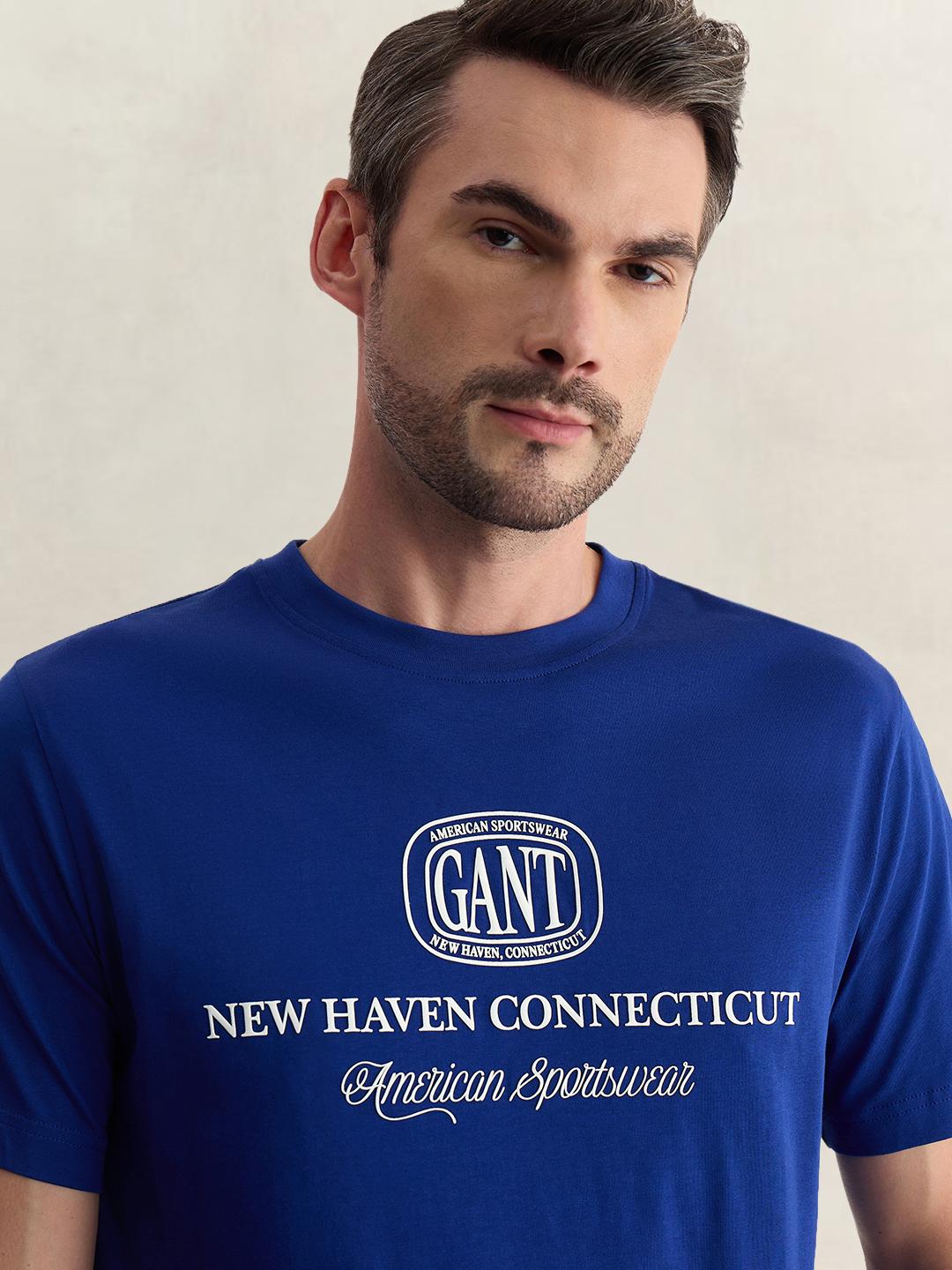 Gant Men Blue Regular Fit Graphic Pure Cotton Tshirt