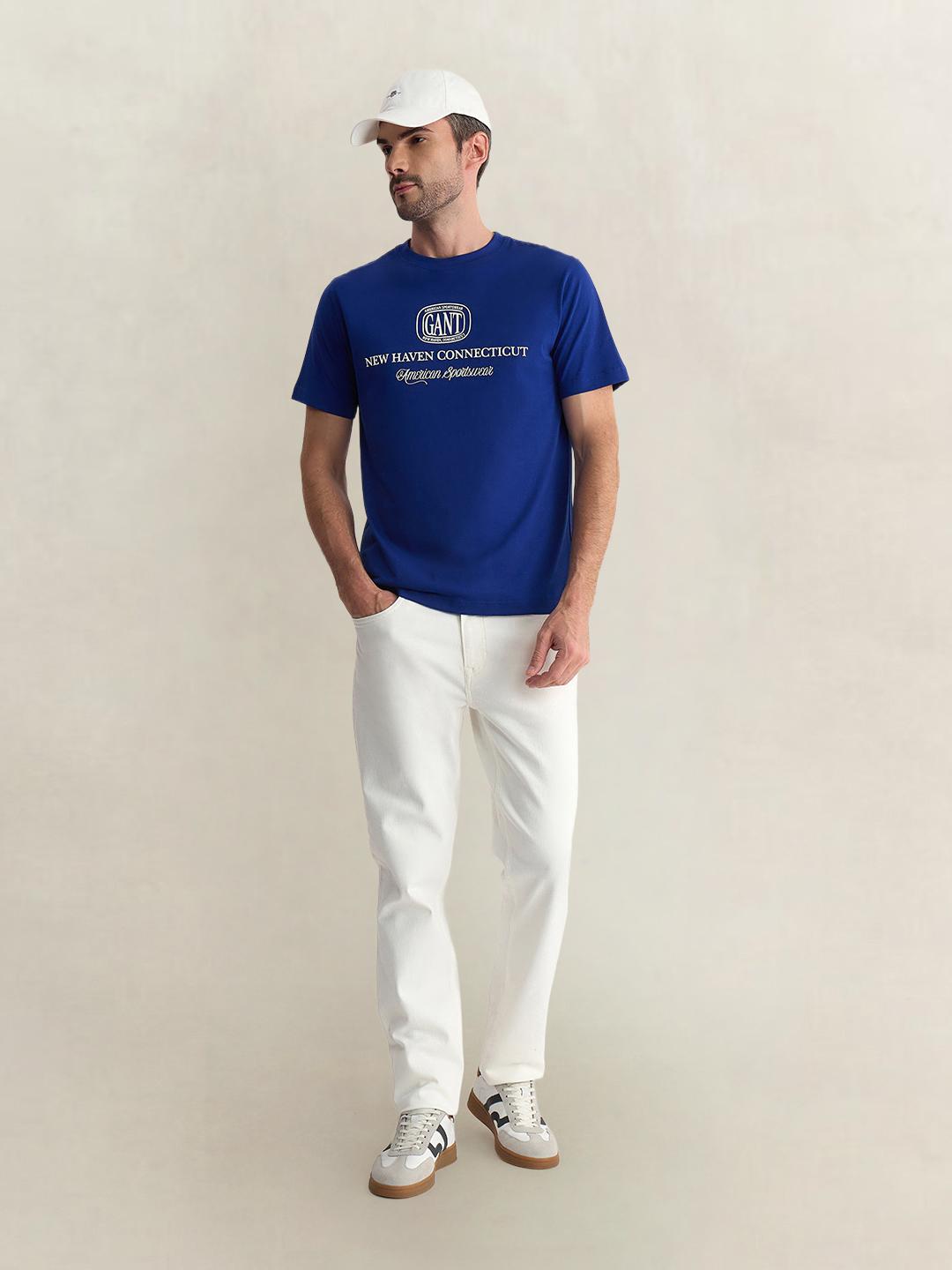 Gant Men Blue Regular Fit Graphic Pure Cotton Tshirt