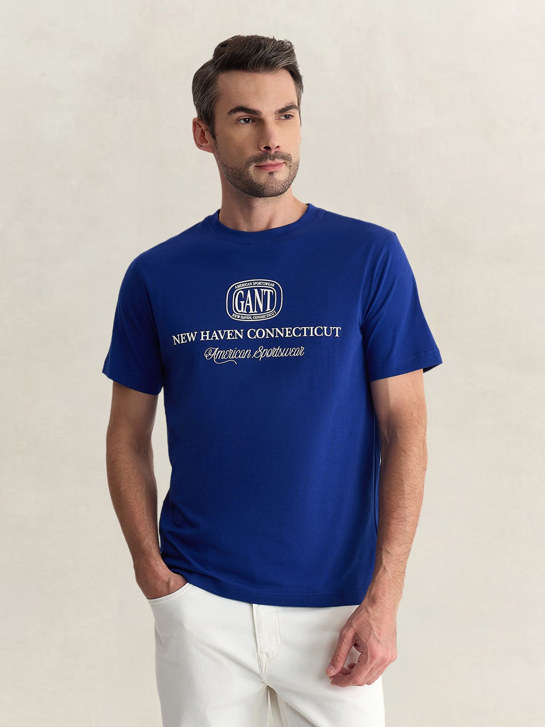 Gant Men Blue Regular Fit Graphic Pure Cotton Tshirt