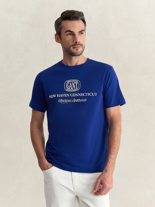 Gant Men Blue Regular Fit Graphic Pure Cotton Tshirt