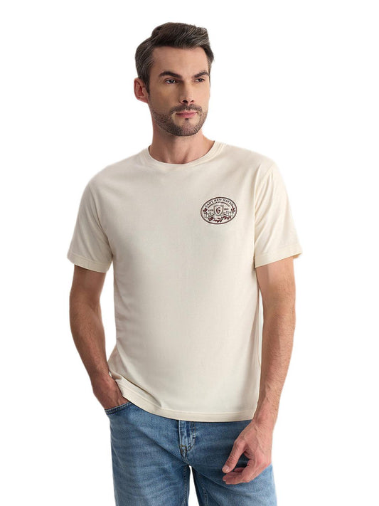 Gant Men Cream Regular Fit Solid Pure Cotton Tshirt
