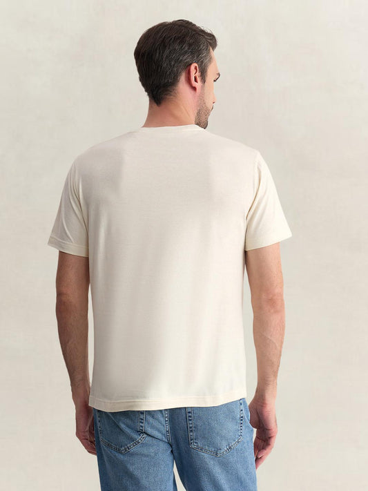 Gant Men Cream Regular Fit Solid Pure Cotton Tshirt