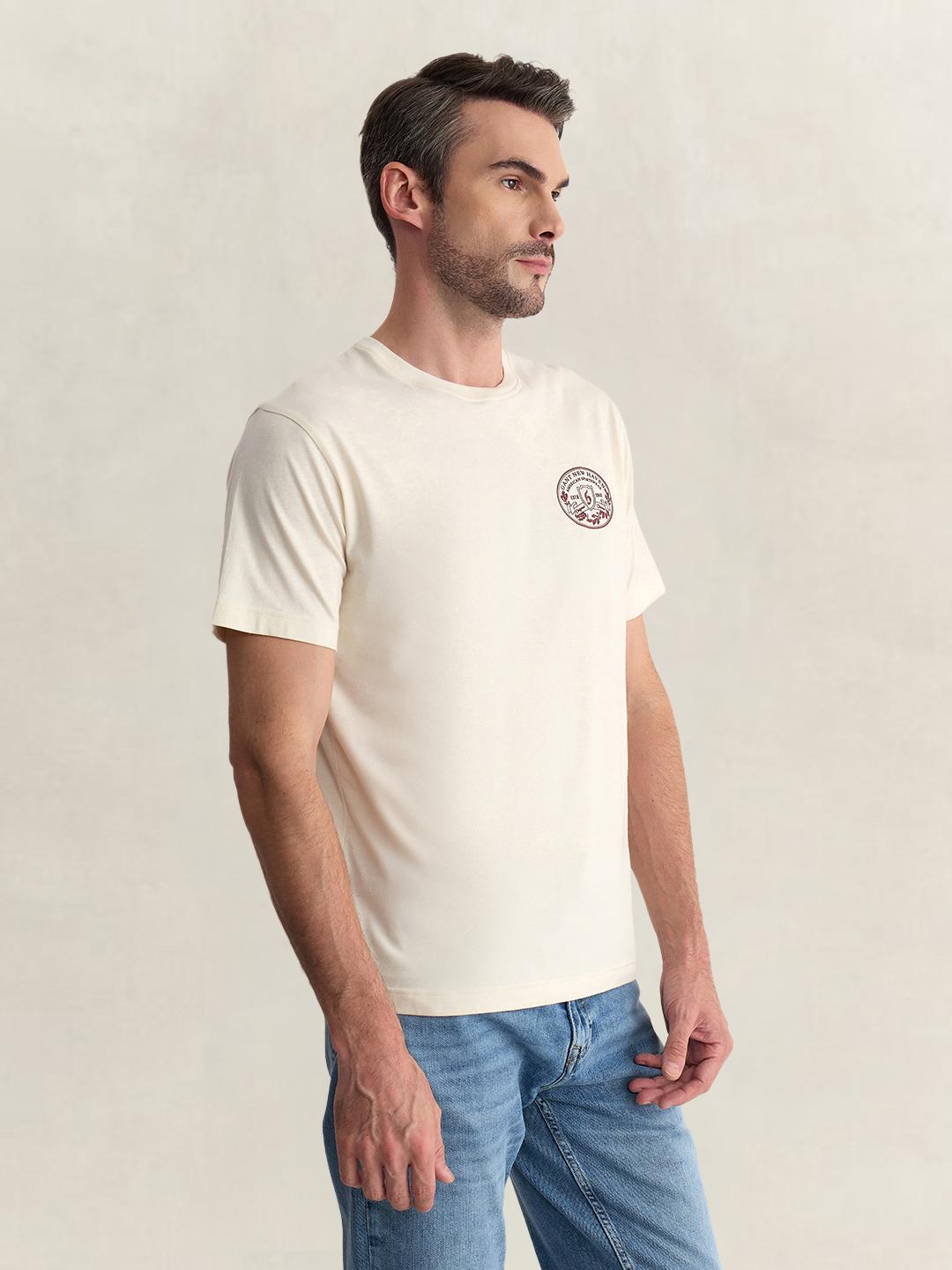 Gant Men Cream Regular Fit Solid Pure Cotton Tshirt