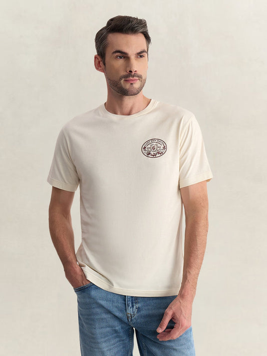 Gant Men Cream Regular Fit Solid Pure Cotton Tshirt