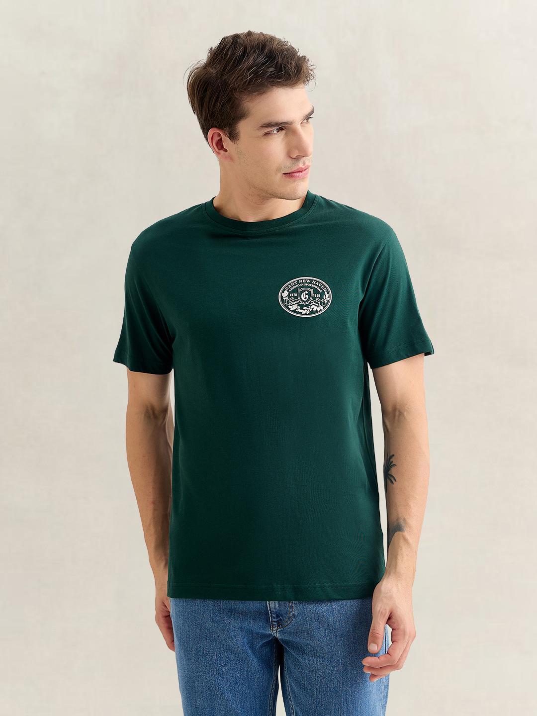 Gant Men Green Regular Fit Graphic Cotton T-Shirt